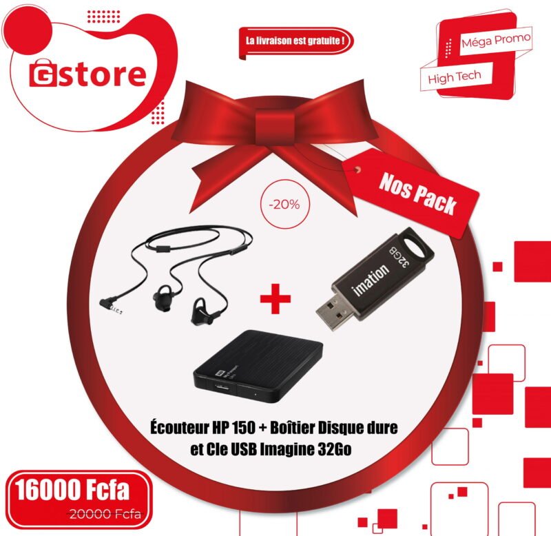 Packs Écouteur HP, Boitier Disque dure externet + Cle USB 32Go