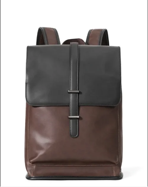 Sac à dos en cuir à boucle unique maron noir