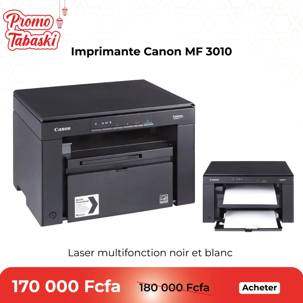 Imprimante Laser Multifonction Canon MF-3010 - Noir & Blanc 3-en-1 (Impression, Copie, Numérisation) - 18 Ppm